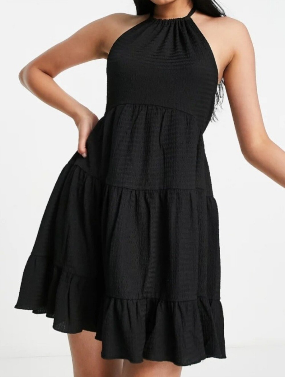 The Frolic Shelly Beach Black Halter Neck Smock Mini Dress